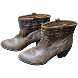 Arizona Jean Co Garber Brown Block Heel Ankle Booties Sz 10 Western Minimalist